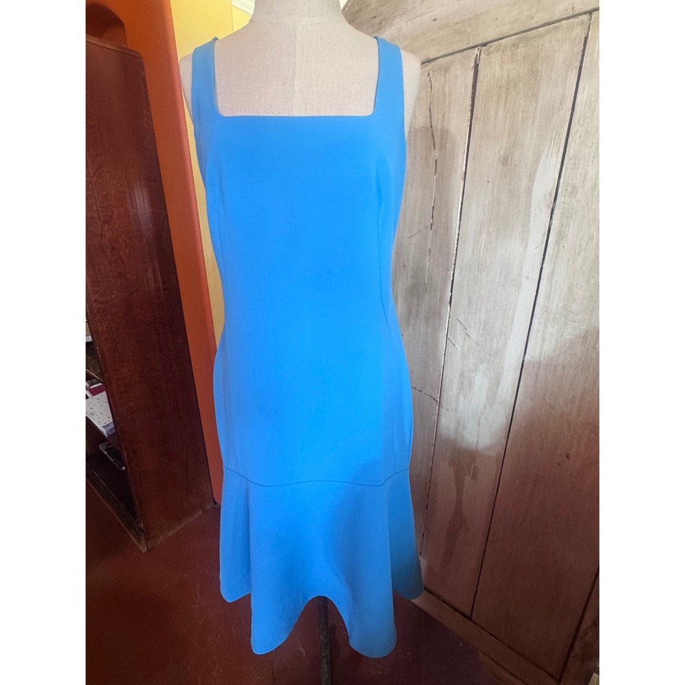 Ann Taylor Blue Square Neck Trumpet Hem Sheath Dress Size 2 Sleeveless Flare